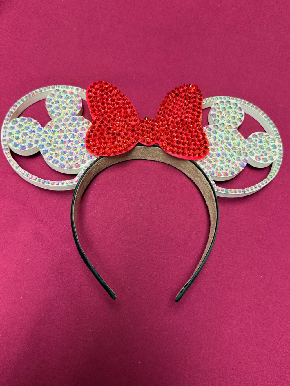 Disney's Crystal Red Bow with Iridescent Minnie Mouse Ears Headband